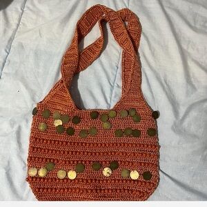 Chateau Orange Crochet Shoulder Bag with Gold Discs